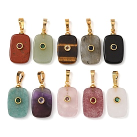 Природных драгоценных камней подвески, прямоугольные подвески с латунной микропаве кубическими цирконами, золотые