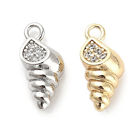 Brass Micro Pave Clear Cubic Zirconia Pendants, Spiral Shell
