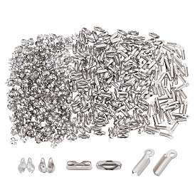 Unicraftale 600 pcs 3 styles 304 ensembles de découvertes de bijoux en acier inoxydable, y compris les connecteurs de chaîne à billes, replier les extrémités des cordons à sertir et les pointes des perles