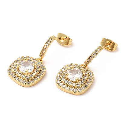 Cubic Zirconia Rectangle Dangle Stud Earrings, Brass Earrings for Women