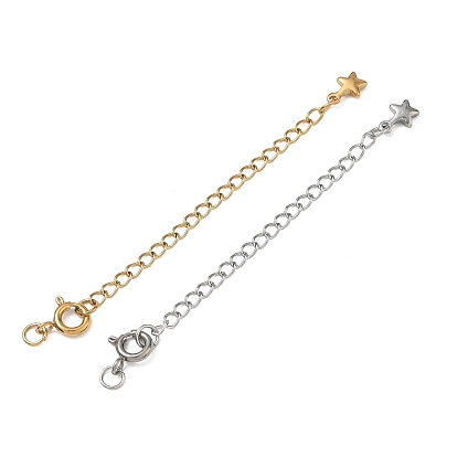 304 Stainless Steel Curb Chain Extender, End Chains with Spring Ring Clasps & Star Charms