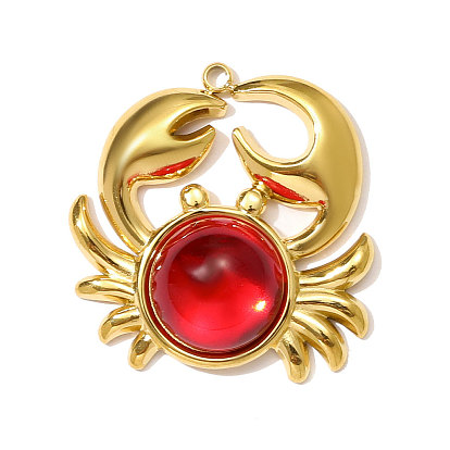 304 подвески из нержавеющей стали, краб, со стеклом, ионное покрытие (ip), реальный 18 k позолоченный