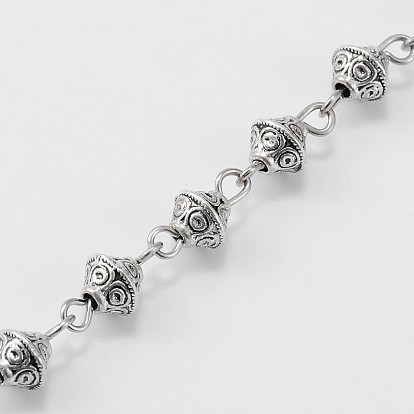 Ручной тибетском стиле сплава Bicone бисер цепи для ожерелья браслеты делает, с железным штифтом, несварные, 39.3 дюйм