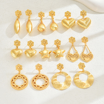 Pendientes de botón de aleación de zinc para mujer, pendientes colgantes de bronce, dorado