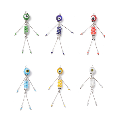 Подвески в виде человека из стеклянных бус, с железной петлей и лэмпворком и 304 штифтом-ушком из нержавеющей стали