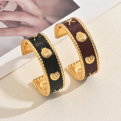 Женские браслеты-манжеты из нержавеющей стали во французском стиле, форма ракушки и морской звезды, с пластиковым