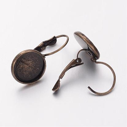 Accessoires dormeuses d'oreilles en laiton, sans nickel, sans plomb et sans cadmium, plat rond, 25x14 mm, plateau: 12 mm