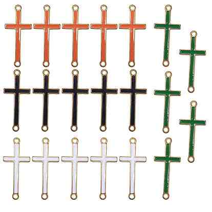 Alloy Links, with Enamel, Cross, Golden