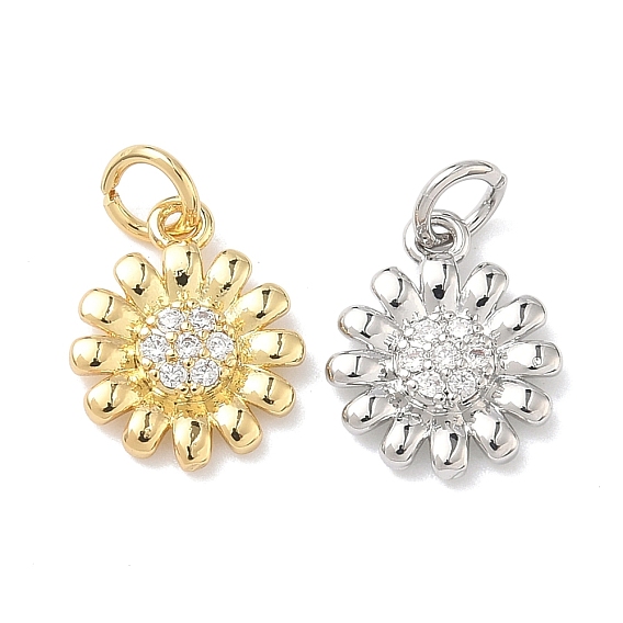 Латунные микропаве прозрачные подвески с фианитом, долговечный, без кадмия и без свинца, стойки покрытие, прелести подсолнуха