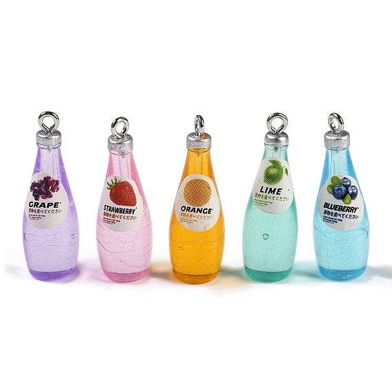 Прозрачные смоляные подвески, с фурнитурой платина железная, имитация коктейля