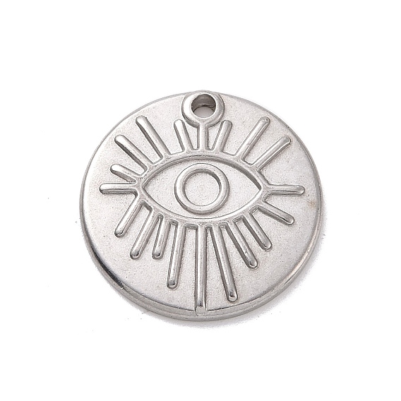 304 Stainless Steel Pendants, Flat Round with Eye