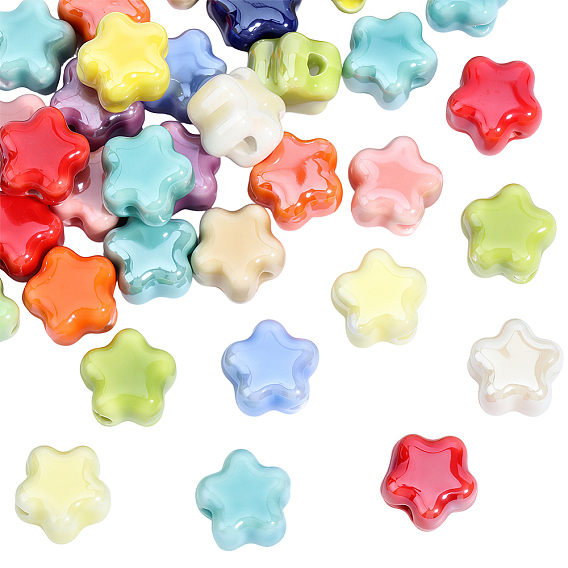 50Pcs Handmade Porcelain Bead, Plum Blossom, Bright Glazed Porcelain