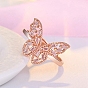 Brass Micro Pave Cubic Zirconia Ajustable Rings for Women, Butterfly