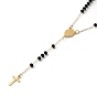 Ожерелья из стеклянных четок, ожерелье с подвеской в форме креста из нержавеющей стали, золотое 304 вакуумное покрытие