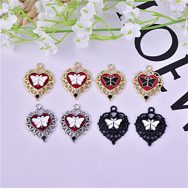 Alloy Pendants, with Enamel, Heart with Butterfly