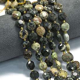 Бусы натуральная африканская бирюза (яшма), граненый шестиугольный разрез, плоско-круглые, с бисером