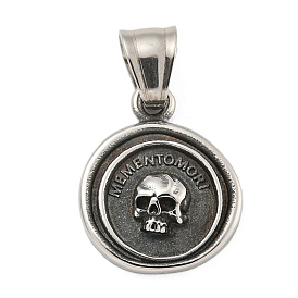 Тибетский стиль 304 подвески из нержавеющей стали, плоские круглые с черепом