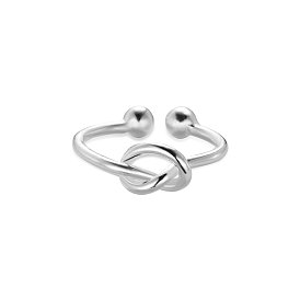 SHEGRACE Adjuestable Simple Elegant 925 Sterling Silver Cuff Rings, Open Rings, with Love Knot, 16mm