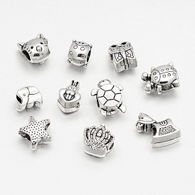 Tibetan Style Alloy Large Hole European Beads, Mixed Shape, 8~16x8~14x7~10mm, Hole: 3~5mm, about 38pcs/100g