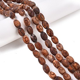 Frosted Natural Tibetan Agate 3-Eye Beads Strands, Natural Agate Beads, Dyed & Heated, Oval