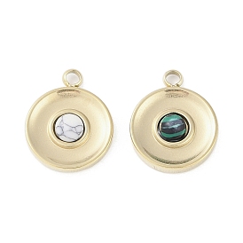 304 Stainless Steel Pave Gemstone Flat Round Charms, Real 14K Gold Plated