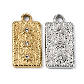 304 Stainless Steel Rhinestone Pendants, Rectangle with Sun Charms, Ion Plating(IP)