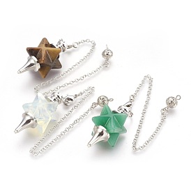 Gemstone Dowsing Pendulums, with Platinum Tone Brass Findings, Merkaba Star
