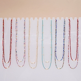 Colliers de perles de verre et de perles de style bohême pour femmes, avec les accessoires en acier inoxydable