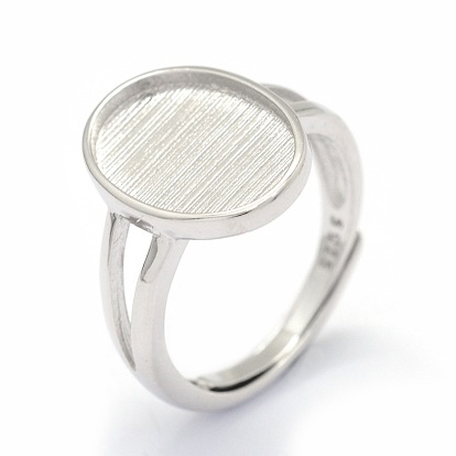 Adjustable 925 Sterling Silver Finger Ring Components, Oval