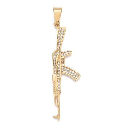304 Stainless Steel Big Pendants, with Crystal Rhinestone, Gun