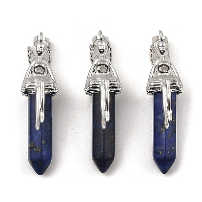 Gemstone Pointed Pendants, Faceted Bullet Charms, with Rack Plating Platinum Plated Brass Fairy