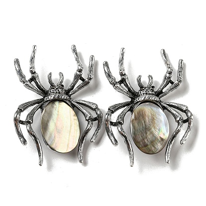 Dual-use Items Alloy Pave Dyed Shell Spider Brooch, with Jet Rhinestone, Antique Silver