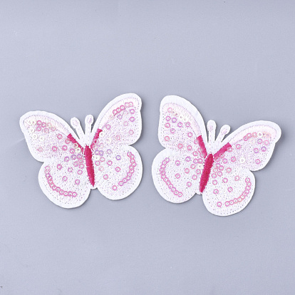 Computerized Embroidery Cloth Iron On Patches, with Paillette, Costume Accessories, Appliques, Butterfly