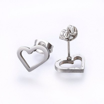 304 Stainless Steel Jewelry Sets, Stud Earrings and Pendant Necklaces, Heart