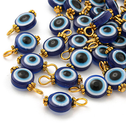 Кулон из железной смолы, с бусинами-прокладками из сплава тибетского стиля, плоские круглые с сглаза