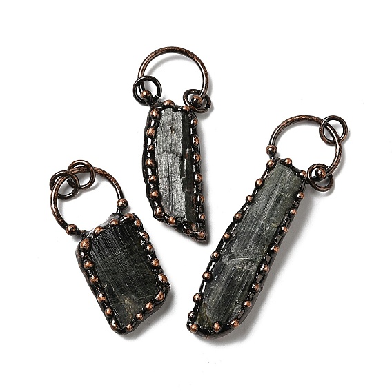 Большие подвески с натуральным зеленым турмалином, прямоугольник амулеты, С латунными красными медными тонами, без кадмия и без свинца