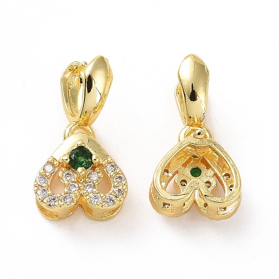 Brass Micro Pave Green Cubic Zirconia Ice Pick Pinch Bails, Heart
