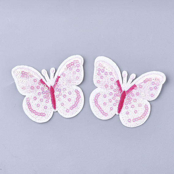 Computerized Embroidery Cloth Iron On Patches, with Paillette, Costume Accessories, Appliques, Butterfly