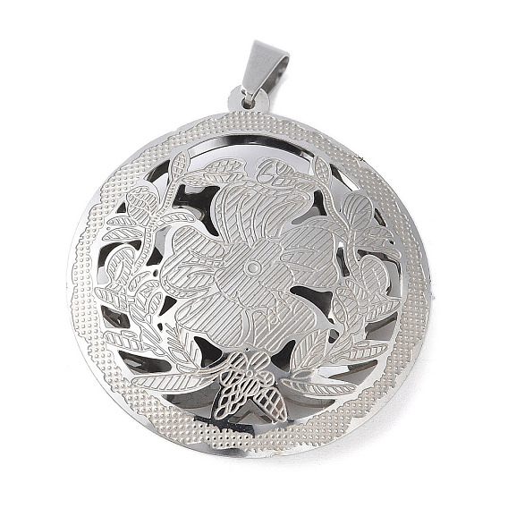 304 подвески из нержавеющей стали, плоская круглая с подвеской в виде цветка, анти-тускнение