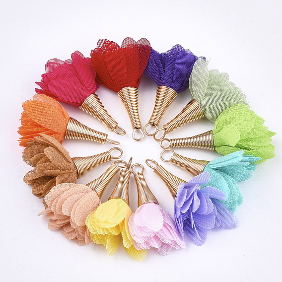 Железные подвески, с шифоном, цветок, золотые