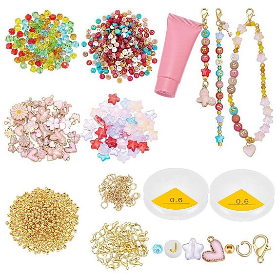 DIY-Schmuck-Kits, inklusive Karabinerhaken aus Zinklegierung, Glasperlen, Anhänger aus Acrylperlen und Legierungsemaille, Mischformen