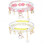 2bolsos 2 pulseras elásticas de plástico y cuentas de vidrio de colores, Pulseras con dijes de esmalte de aleación para mujer., conejo, dorado, coral luz, con 1pc bolsas con cordón