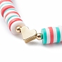 4Pcs 4 Style Handmade Polymer Clay Heishi Sunfer Stretch Bracelets Set with Brass Heart, Word Merry Noel Acrylic Preppy Bracelets with Glass for Women