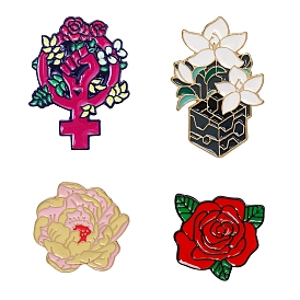 Valentine's Day Theme Alloy Brooches, Enamel Flower Lapel Pin, for Backpack Clothes