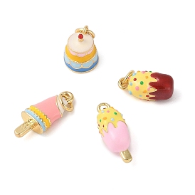 Rack Plating Brass Enamel Pendants, with Jump Ring, Long-Lasting Plated, Real 18K Gold Plated, Cadmium Free & Lead Free, Cake/Ice Lolly Charm