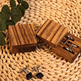 Boîtes magnétiques de paquet de boutons de manchette en bois, boîtes de rangement de bijoux, carrée