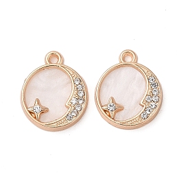 Alloy Acrylic Pendants with Rhinestone, Flat Round with Moon & Star