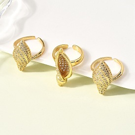 Латунные микропаве прозрачные кубические цирконии регулируемые открытые манжеты кольца для женщин, без кадмия и без свинца, форма раковины