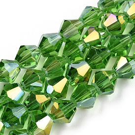 Transparentes perles de verre de galvanoplastie brins, de couleur plaquée ab , toupie avec facettes