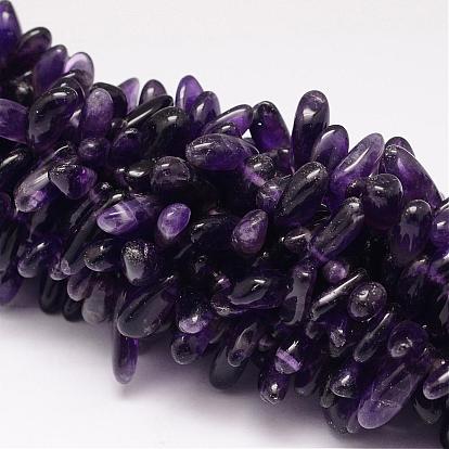 Natürlichen Amethyst Perlen Stränge, Chip, 11~28x6~8x4~6 mm, Bohrung: 1 mm, 15.35 Zoll